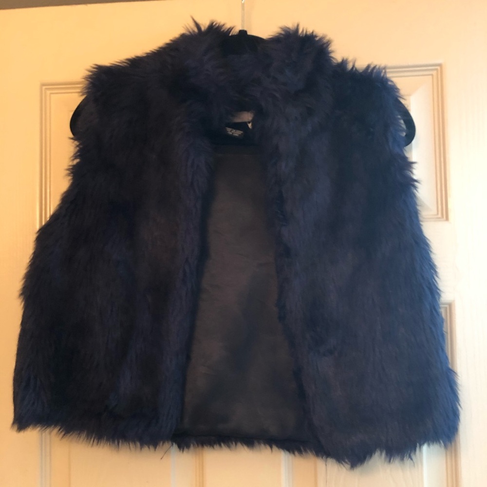 Buckle Navy Blue Fur Vest